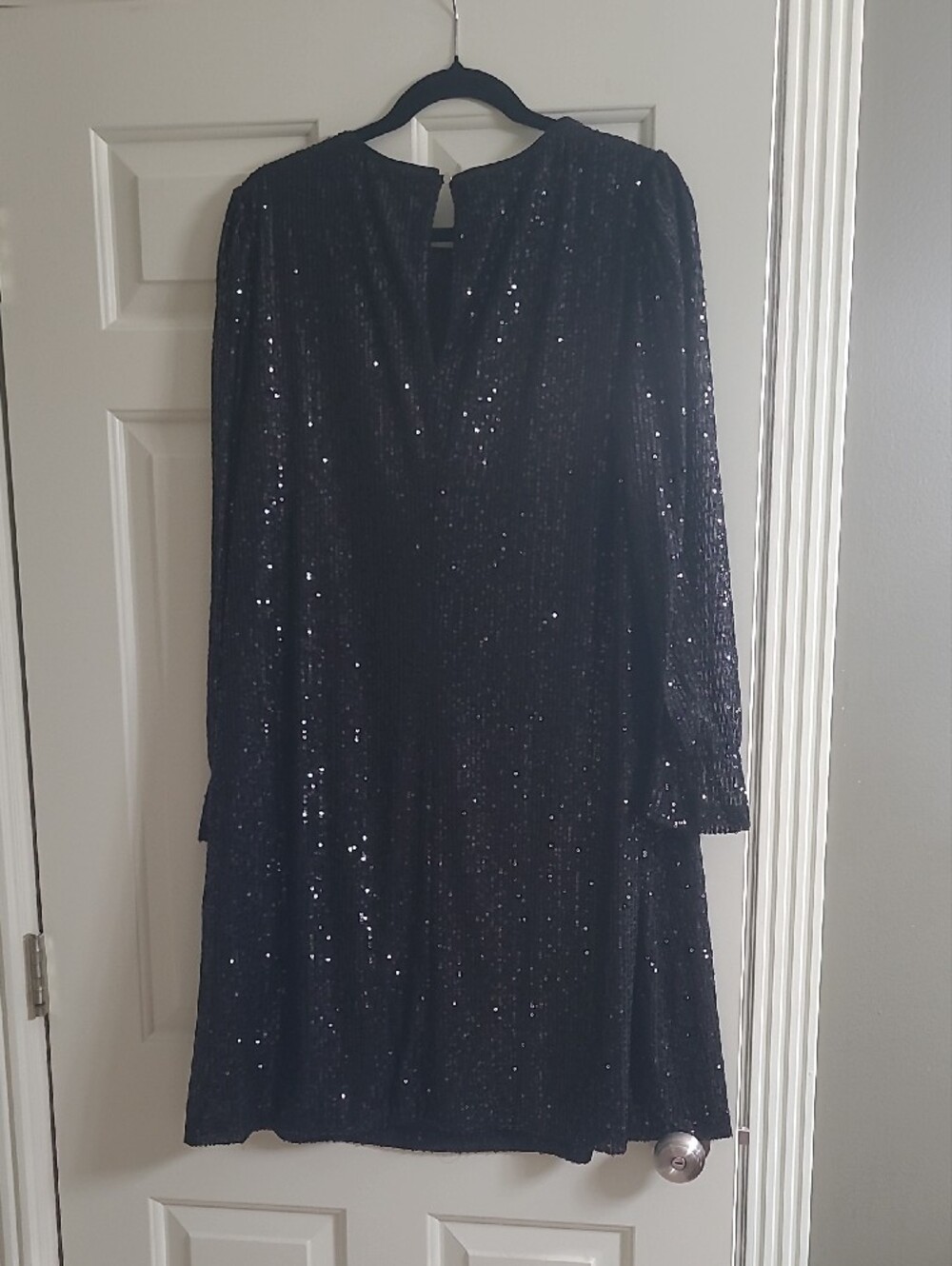 Black Sequin Long-Sleeve Shift Dress - Picture 2 of 2
